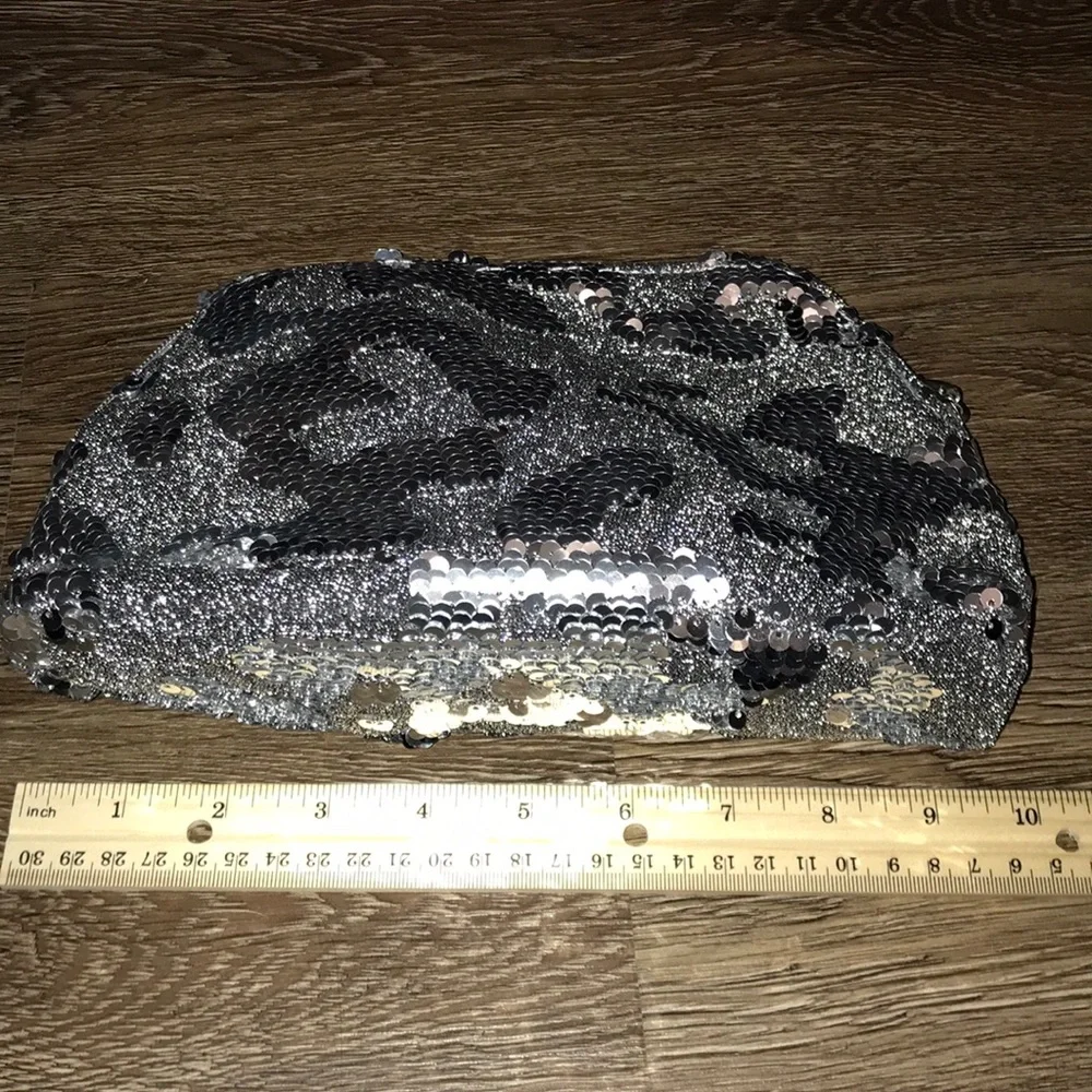 Silver sequined makeup bag